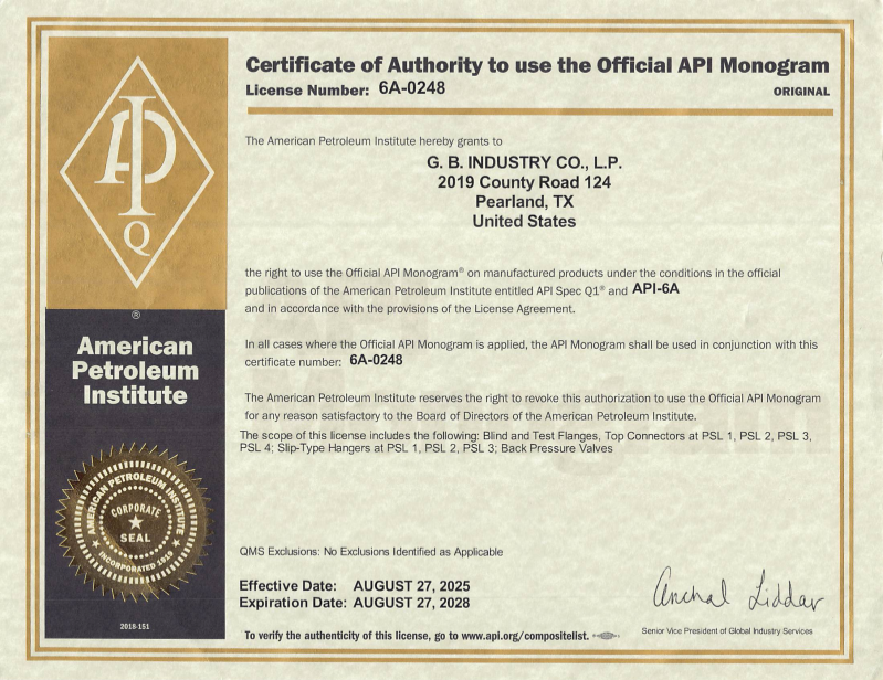 API Monogram Certificate of Authority